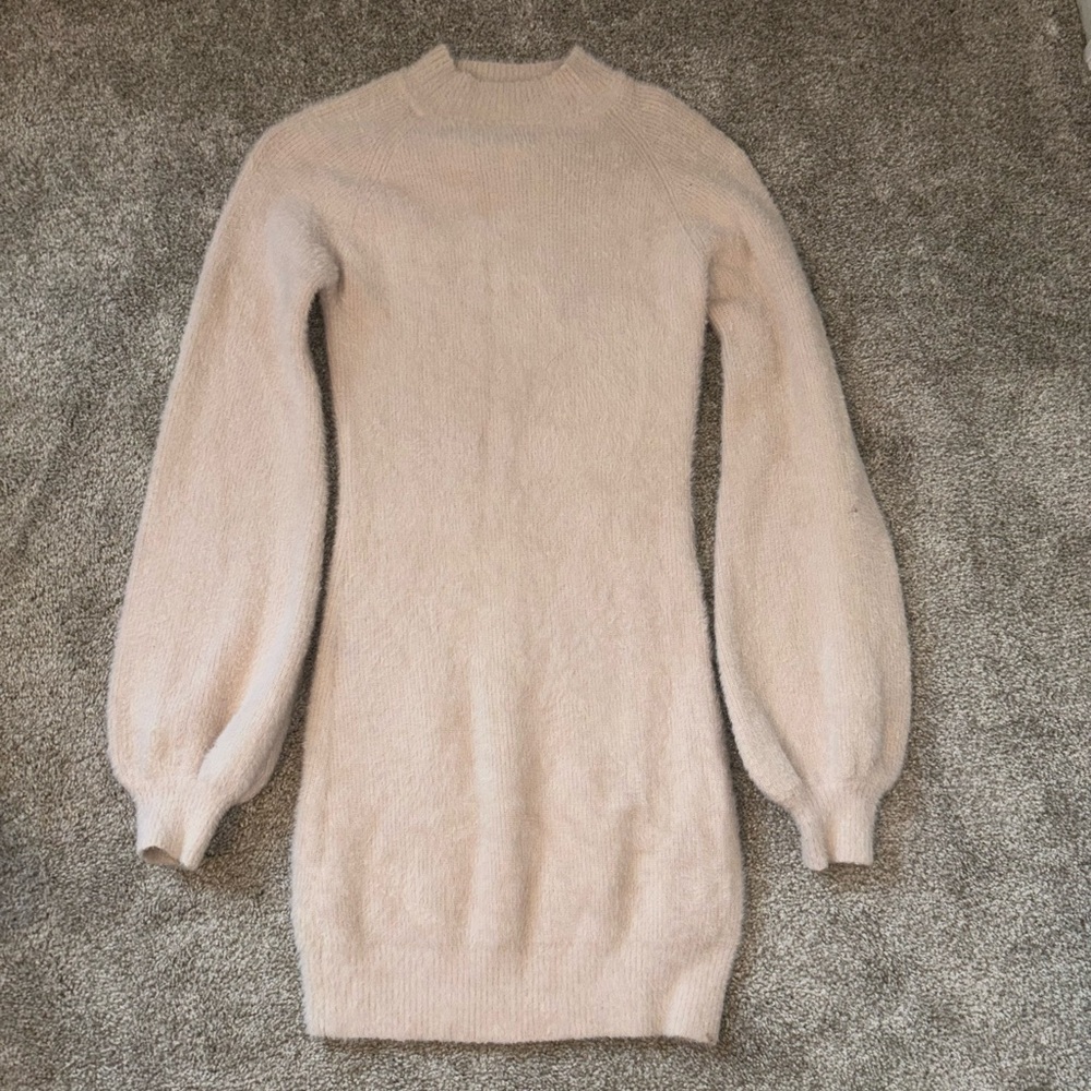 Cream Mock Neck Sweater Dress